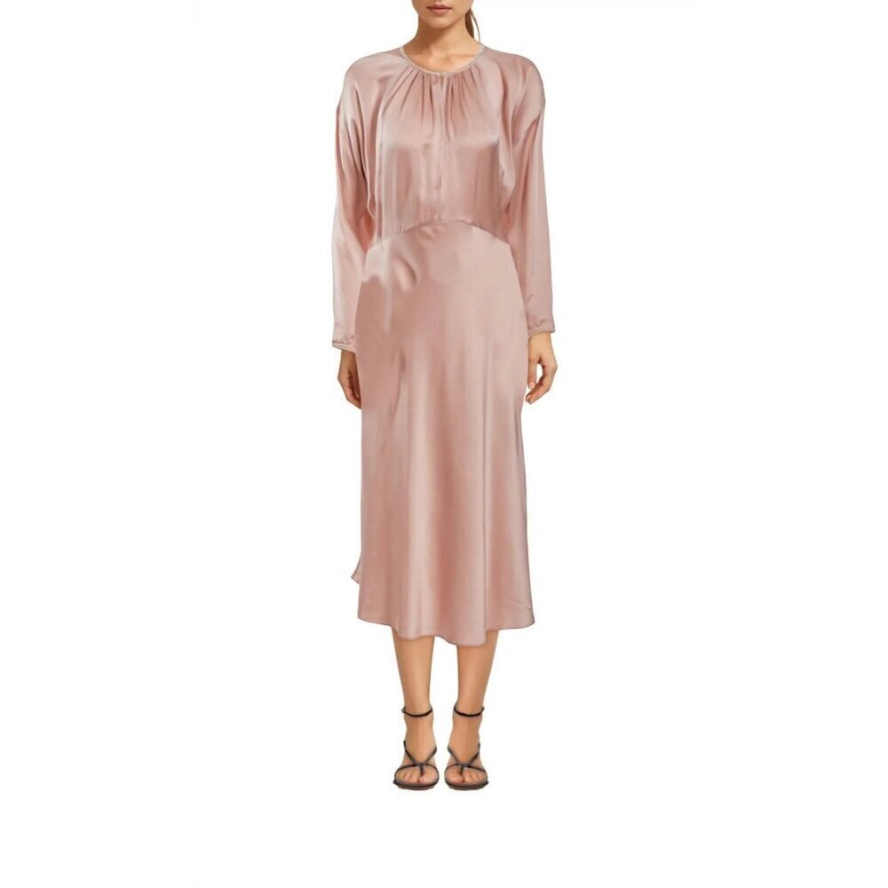 Forte Forte Silk Long Sleeve Midi Dress Rosado Blush Pink Womens Size II US 6